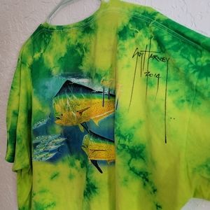 Guy Harvey Dolphin Green Tie Dye T Shirt Men’s 2XL Signed Autographed 2014